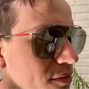 Authentic Prada Rimless Grey/Mirror Aviator Sunglasses with Plastic Prada Case